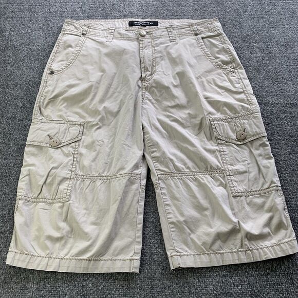 Black Bull Cargo Shorts Mens 36 Baggy Fit Y2K Beige Hiking Outdoor 15” Inseam - Picture 1 of 16